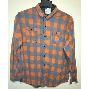 Split Co Long Sleeve Button Up Orange Blue Plaid Men's Shirt Size 2XL